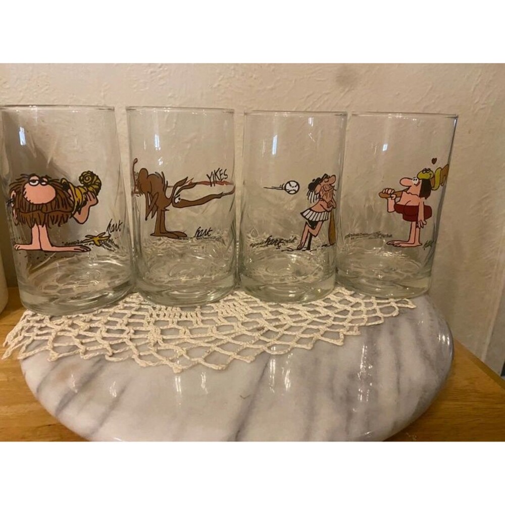 Vintage 1981 Arby's B.C. Comics Ice Age Collector Glasses - Set of 4